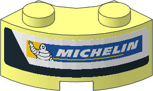 Brick 2 x 2 Corner Round with Michelin Logo on Black and White Background Left Sticker