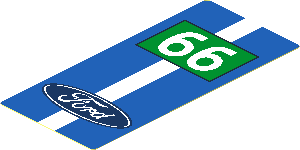 Sticker  4.0 x  1.8 with Ford Logo and  White Number 66 in Green Rectangle on Blue Background