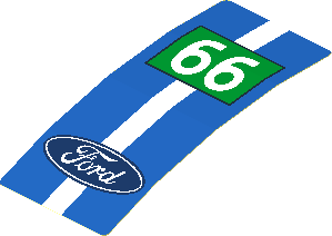 Sticker  4.0 x  1.8 with Ford Logo and  White Number 66 in Green Rectangle on Blue Background (Formed)