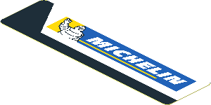 Sticker  0.8 x  3.0 with Michelin Logo in White Trapezoid on Black Background Left