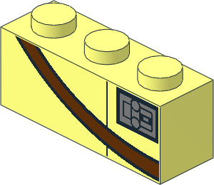 Brick  1 x  3 with Reddish Brown Strap and Silver Badge Pattern