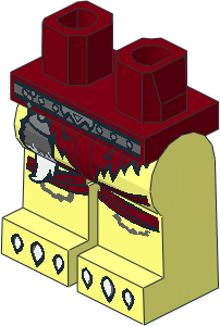 Minifig Hips and Legs with Dark Grey Belt, Dark Red Loincloth, White Claws, Fur Tail Pattern