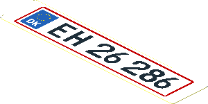 Sticker  0.7 x  3.6 with "EH 26 286" Danish Numberplate