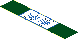 Sticker  0.7 x  3.6 with "TOM 986" Connecticut License Plate on Dark Green Background