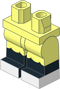 Minifig Hips and Legs with Ruffles, Black Lower Leg and White Feet Pattern