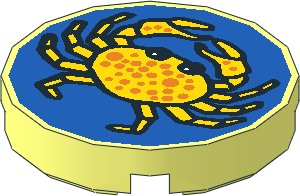 Tile  2 x  2 Round with Yellow Crab on Blue Background Pattern