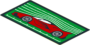 Sticker  1.9 x  3.8 with Red Car and White Stripes on Black and Green Background (Needs Work)