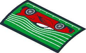 Sticker  1.9 x  3.8 with Red Car and White Stripes on Black and Green Background (Formed) (Needs Work)
