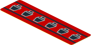 Sticker  0.8 x  2.8 with with 6 Black Trapezoid inside 2 Black Lines on Red Background