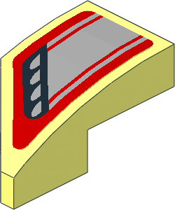 Slope Brick Curved  2 x  1 with Cutout Right with Black and Grey Headlamp on Red Background Sticker