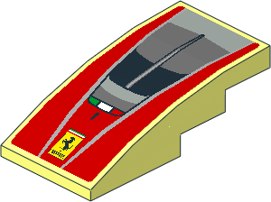 Slope Brick Curved  4 x  2 with Ferrari Rectangular Badge and Black Air Vent on Red Background Sticker