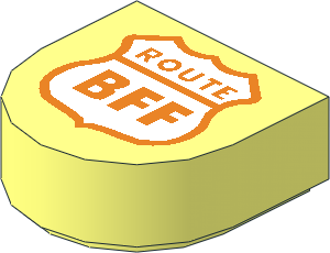 Tile  1 x  1 with Rounded End with White Highway Sign, Orange Outline and "ROUTE BFF" Pattern