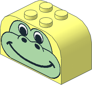 Brick  2 x  4 x  2 with Curved Top with Light Green Animal Face Pattern