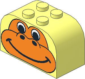 Brick  2 x  4 x  2 with Curved Top with Medium Orange Animal Face Pattern