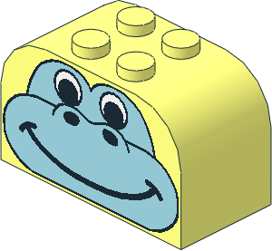 Brick  2 x  4 x  2 with Curved Top with Light Blue Animal Face Pattern