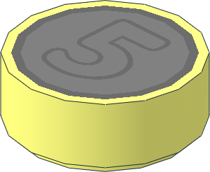 Tile  1 x  1 Round with Grey "5" on Silver Coin Pattern