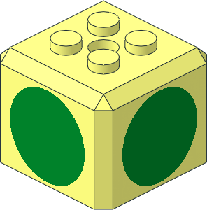 Plate  2 x  2 with Truncated Cube Extension with Green Circle on 4 Sides Pattern