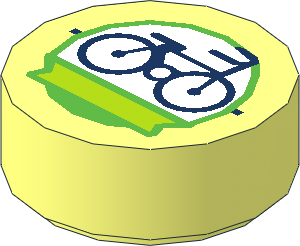 Tile  1 x  1 Round with Dark Blue Bicycle and Lime Ribbon in Bright Green Circle Pattern