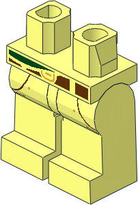 Minifig Hips and Legs with Dark Green Shirt Tail, Reddish Brown Belt and Pockets, Metallic Gold Buckle and Rivets Pattern