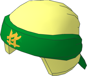 Minifig Hat Ninja Wrap with Green Bandana and Metallic Gold Ninjago Logogram Pattern