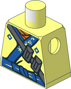 Minifig Torso with Orange Scarf, Blue Sash and Orange Emblem Pattern