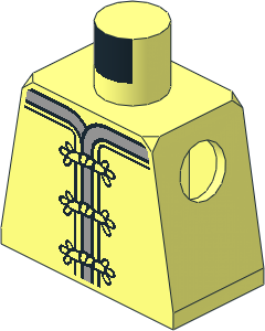 Minifig Torso with Robe, Light Bluish Grey Trim, Clasps and Red Flower Medallion Pattern