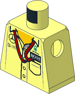 Minifig Torso with Boss Shirt with Mercedes Team Logos and Red Ribbon Pattern