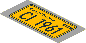Sticker  1.9 x  3.9 with Bright Light Orange License Plate and Black "CALIFORNIA" and "CI 1961" on Light Bluish Grey Background
