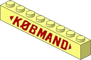 Brick  1 x  8 without Centre Studs with Red "KØBMAND" Italic Pattern