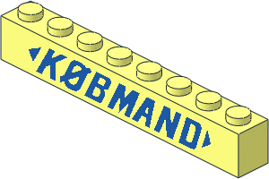 Brick  1 x  8 without Centre Studs with Blue "KØBMAND" Italic Pattern