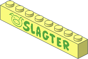 Brick  1 x  8 without Centre Studs with Swine Head and Bright Green "SLAGTER" Rounded Pattern