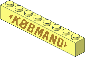 Brick  1 x  8 without Centre Studs with Gold "KØBMAND" Italic Pattern