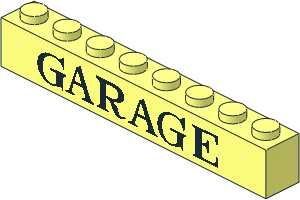 Brick  1 x  8 without Centre Studs with Black "GARAGE" Serif Pattern