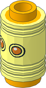 Minifig Head Round  1 x  1 x  1.333 Pencil Top with Orange Eyes Pattern