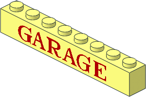 Brick  1 x  8 without Centre Studs with Red "GARAGE" Serif Pattern