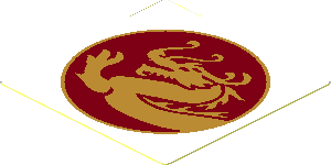 Sticker  1.7 x  1.7 with Pearl Gold Dragon in Dark Red Circle and Pearl Gold Border on White Background