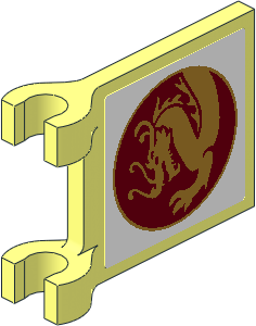 Flag  2 x  2 with Vertical Pearl Gold Dragon in Dark Red Circle and Pearl Gold Border on White Background Sticker on Both Sides