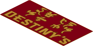 Sticker  1.7 x  3.7 with Pearl Gold Ninjago Logogram and "DESTINY'S" on Dark Red Background