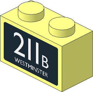 Brick  1 x  2 with White "211B WESTMINSTER" on Black Background Sticker