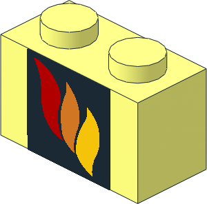 Brick  1 x  2 with Fire Logo Centre Sticker