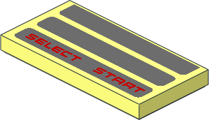 Tile  2 x  4 with Three Dark Bluish Grey Stripes and Red "SELECT START" Pattern