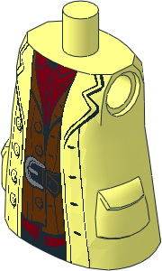 Minifig Torso Half Giant with Coat over Brown Vest and Dark Red Shirt Pattern