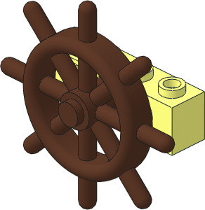 Technic Brick  1 x  4 with Brown Boat Ship Wheel with Unslotted Pin