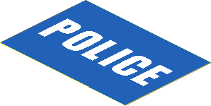 Sticker  1.3 x  1.9 with White "POLICE" on Blue Background