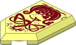 Tile  3 x  2 with Angled End with Dark Red Dragon and Viking Ship Pattern