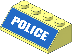 Slope Brick 45  2 x  4 with White "POLICE" on Blue Background Wide Sticker