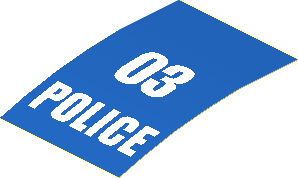 Sticker  2.9 x  1.9 with White "03 POLICE" on Blue Background (Formed)