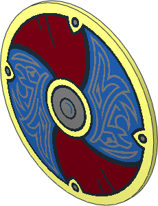 Minifig Shield Round Bowed with Dark Red and Blue Panels with Silver Bird Pattern