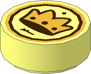 Tile  1 x  1 Round with Gold Crown Coin Pattern