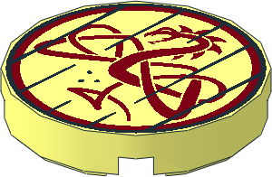 Tile  2 x  2 Round with Wooden Planks and Dark Red Dragon Pattern